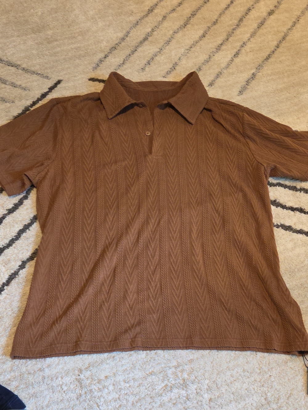 Zaful Brown Short-Sleeve Polo with Chevron Knit Texture